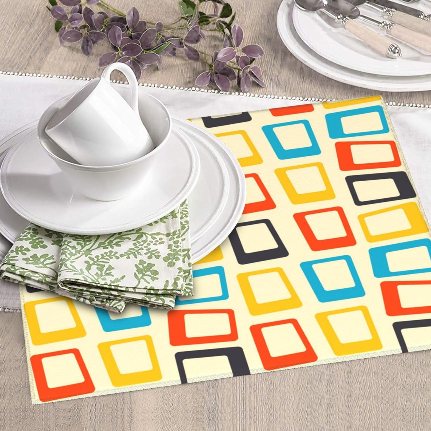 Mid Century Modern Dish Drying Mat for Kitchen Counter Washable Absorbent Reversible Microfiber Retro Drying Pad Kitchen Accessories 16x18 Inch