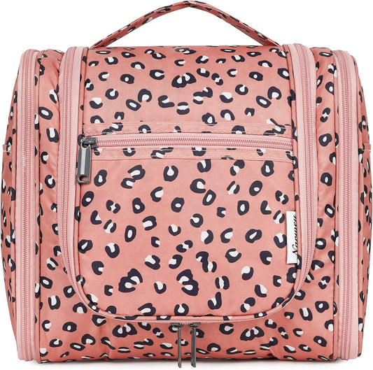 Narwey Hanging Cheetah Toiletry Bag for Women Travel Makeup Bag Organizer Toiletries Bag for Cosmetics Essentials Accessories (Large, Orange Leopard)