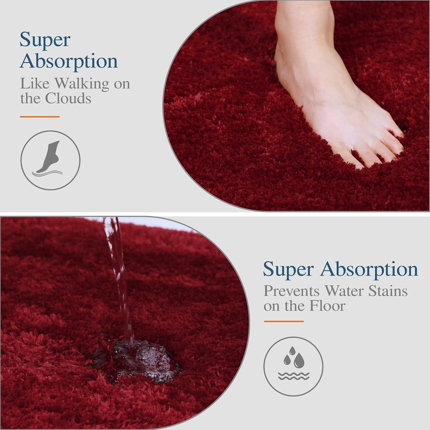 Walensee Bathroom Rug Non Slip Bath Mat (16 x 24, Red) - Water Absorbent Soft Microfiber Shaggy Mat, Machine Washable Thick Plush Rug for Shower
