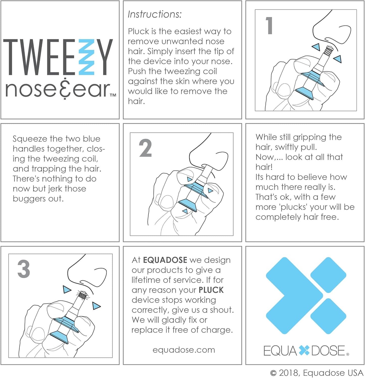 EQUADOSE Tweezy Nose & Ear Hair Remover for Men & Women, Precision Grooming Tool for Pain-Free Hair Removal, Alternative to Trimmers and Waxing Kits, Formerly Pluck, Easy and Effective Solution