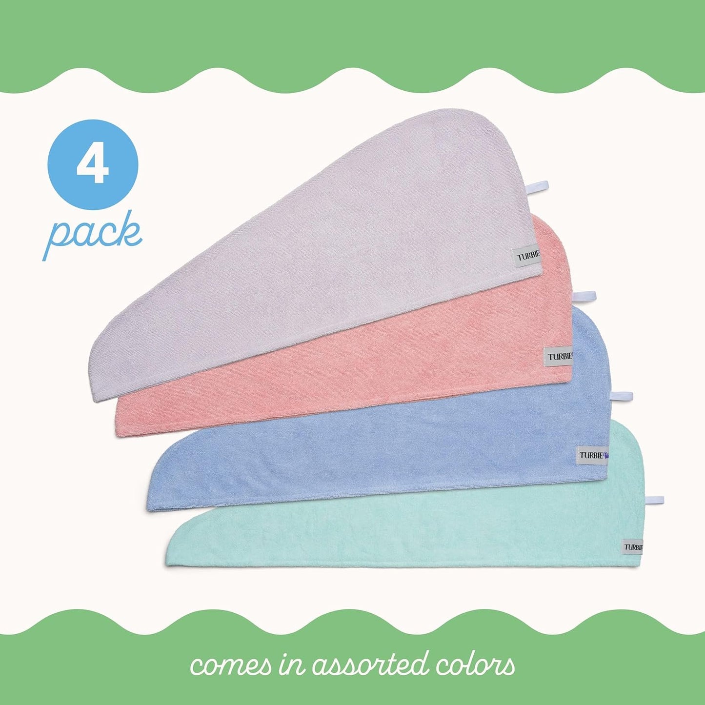 Turbie Twist 4-Pack Microfiber Hair Towel for Beauty, Travel, Gifting - Hair Wrap Turban for Straight, Wavy & Curly Hair - Premium Personal Care - Pink, Purple, Blue & Aqua