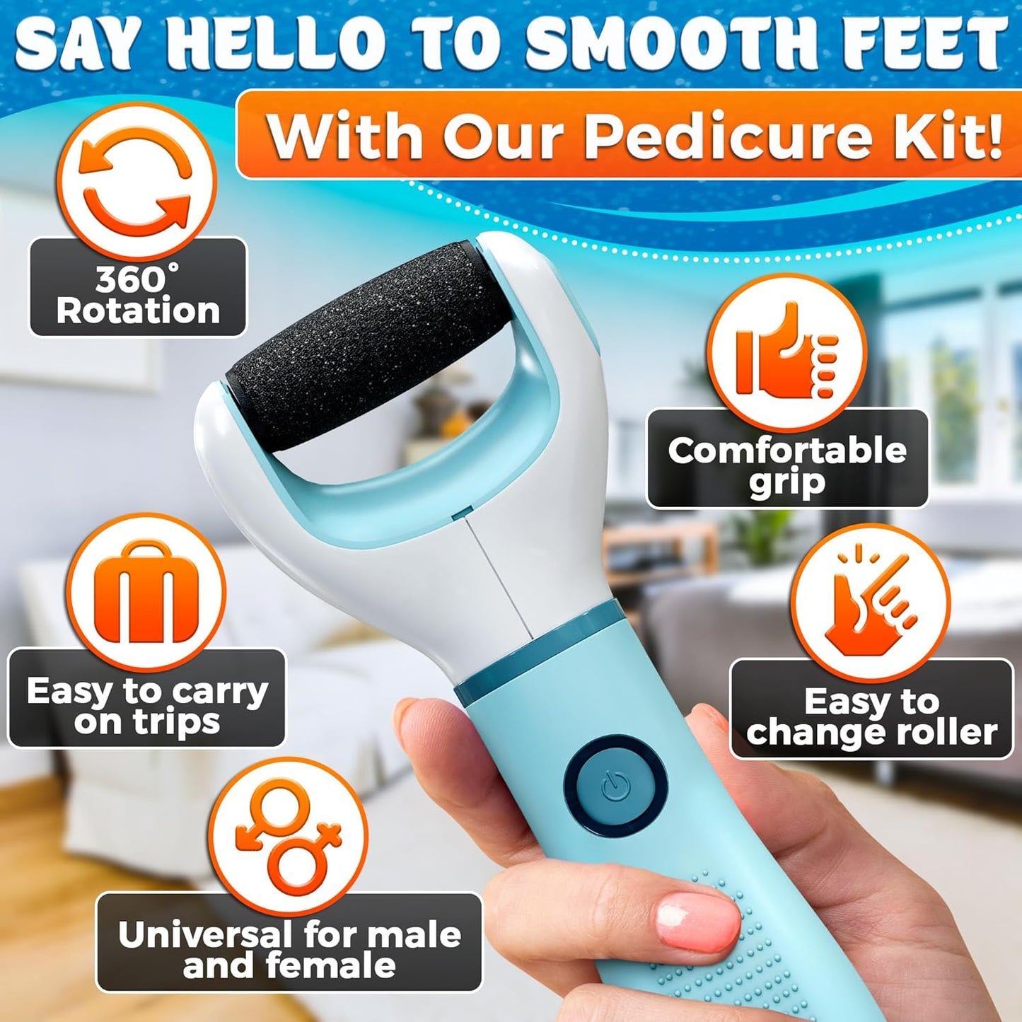 Rechargeable Electric Foot Callus Remover Tool – High-Speed 2800 RPM Electric Foot Sander Callus Remover with Replaceable Roller – Compact & Easy Maintenance, Up to 2-Hour Runtime for Smooth Feet