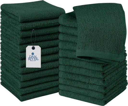 DAN RIVER 100% Cotton Wash Cloths 24 Pack [12x12] Soft & Absorbent washrags, Gym, Hotels & Spa Perfect for Everyday Use Fingertip Towels, Hunter Green