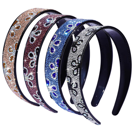 Rhinestone Headbands for Women Girls,4PCS Sparkly Flower Crystal Headband Non Slip,Plastic Rhinestone Hair Hoop Tooth Hair Bands,Comfortable Daily Prom Party Head Accessories