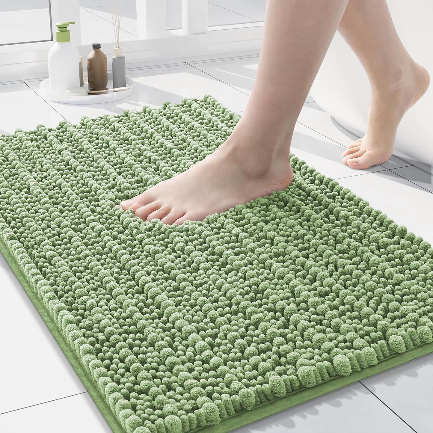 Arotive Luxury Chenille Bathroom Rug Mat, Extra Soft Thick Absorbent Shaggy Bath Rugs, Non-Slip Machine Wash Dry, Plush Bath Mats for Bathroom, Shower and Tub, 30x17, Sage Green