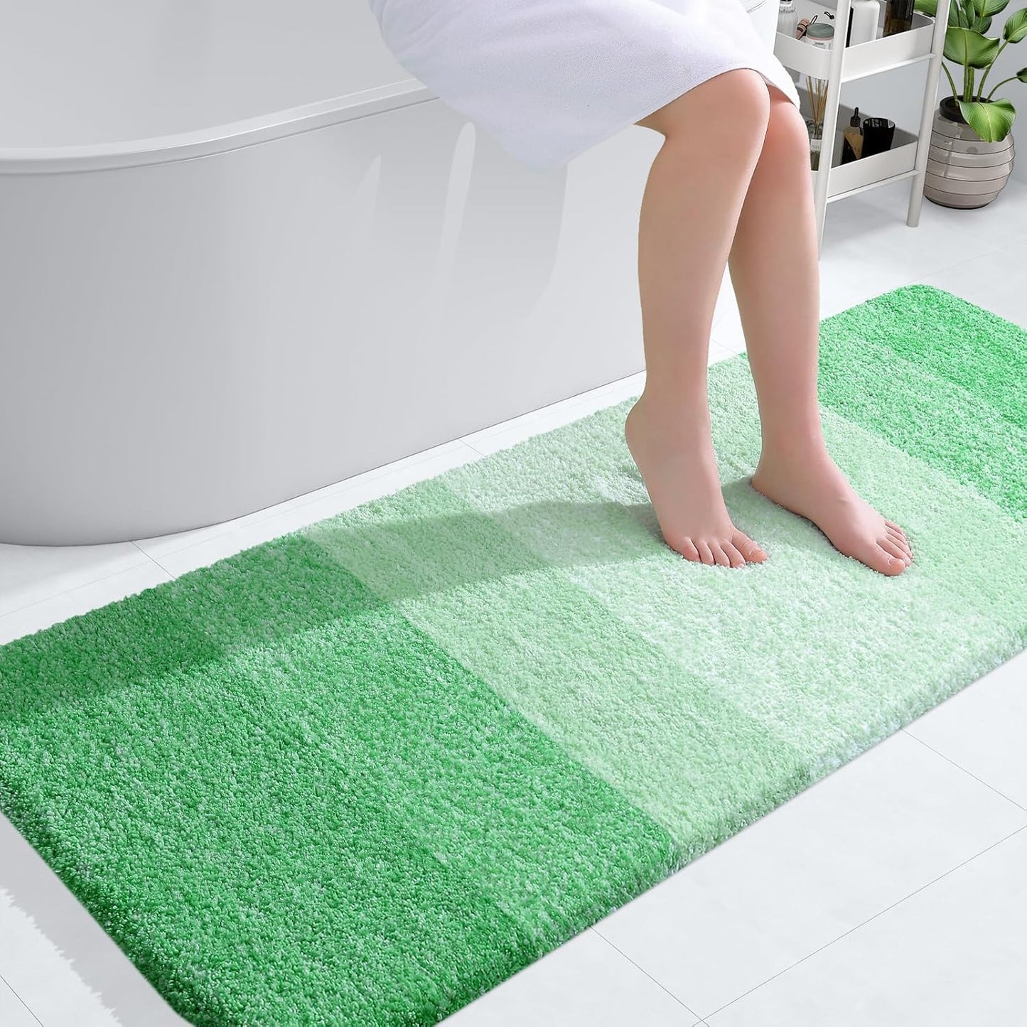 OLANLY Bathroom Runner Rugs 54x24, Extra Soft Absorbent Microfiber Bath Rugs, Rubber Backing, Quick Dry, Machine Washable Bath Mats for Bathroom Floor, Tub and Shower, Home Decor Accessories, Green