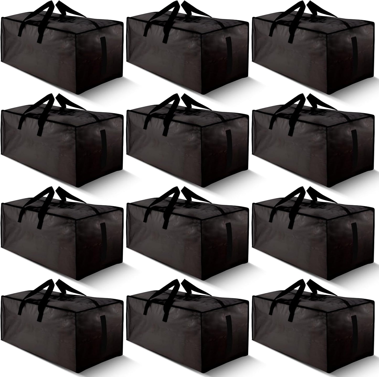 12 Pack Large Strong Moving Bags with Zippers & Carrying Handles - Water-Resistant - Heavy Duty Storage Tote for Space Saving Moving Storage, Fold Flat, Alternative to Moving Box (Black)