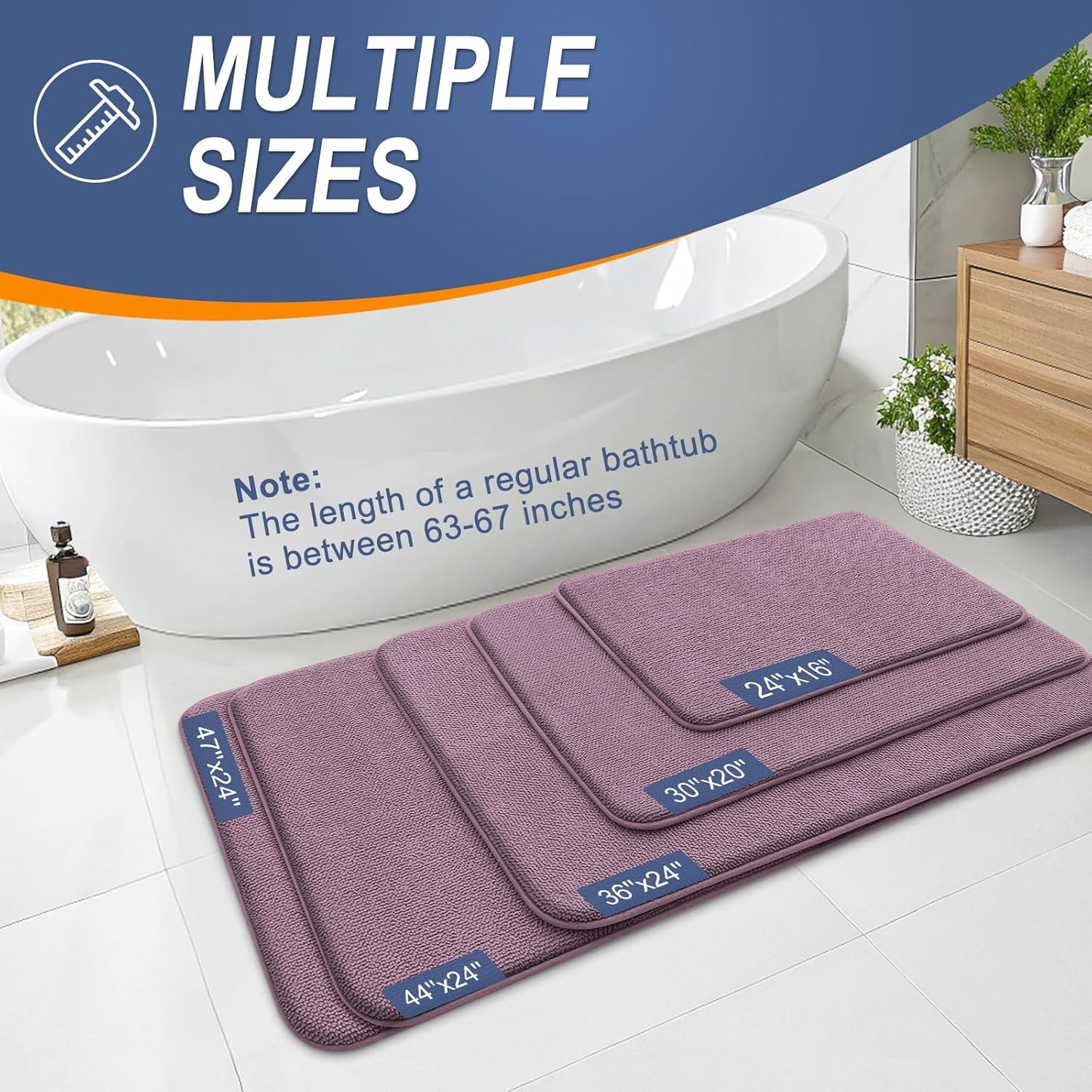 OLANLY Thick Memory Foam Bath Mat Rug 24x16, Extra Soft Absorbent Bathroom Rug, Quick Dry Bath Mats, Non-Slip, Machine Washable Carpet for Bathroom, Tub and Shower, Home Decor Accessories, Deep Plum