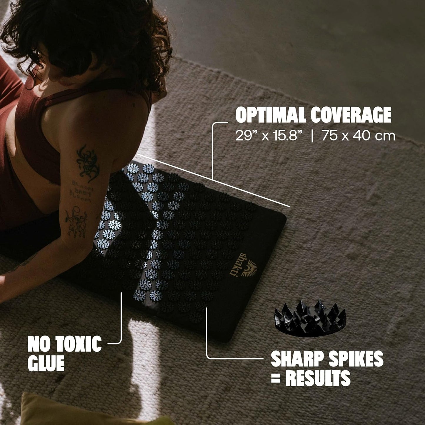 ShaktiMat Premium Acupressure Mat, Level 1 Intensity in Shakti Black, Massage Muscles, Aid Sleep & Unlock Inner Tension | Similar to Acupuncture | FSA/HSA Eligible | Organic Cotton Certified