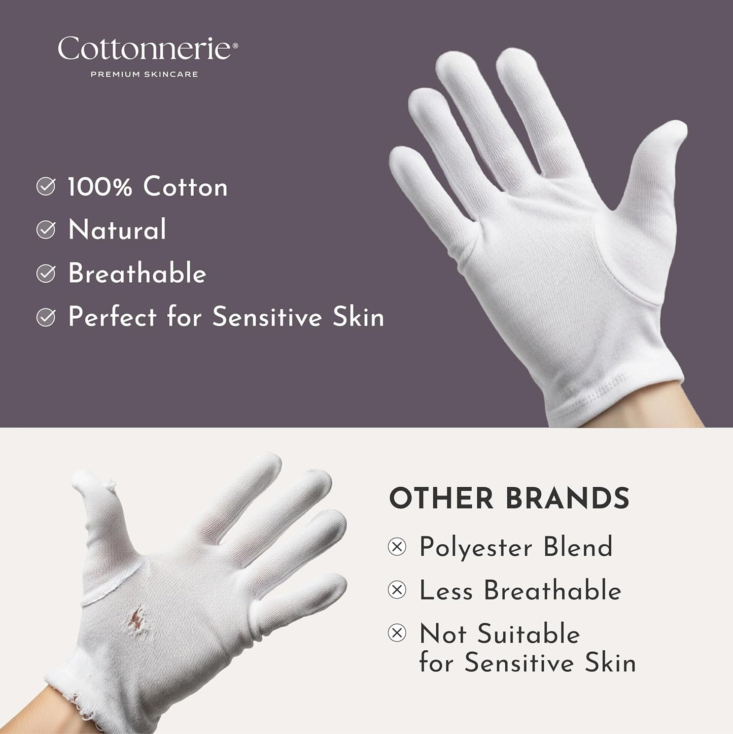 Cottonnerie Basics Cotton Gloves for Dry Hands Sleeping, Moisturizing Gloves Overnight, Hand Moisturizer Gloves, Moisture Gloves for Dry Hands Overnight, Sleeping Gloves, Large 4 Pairs