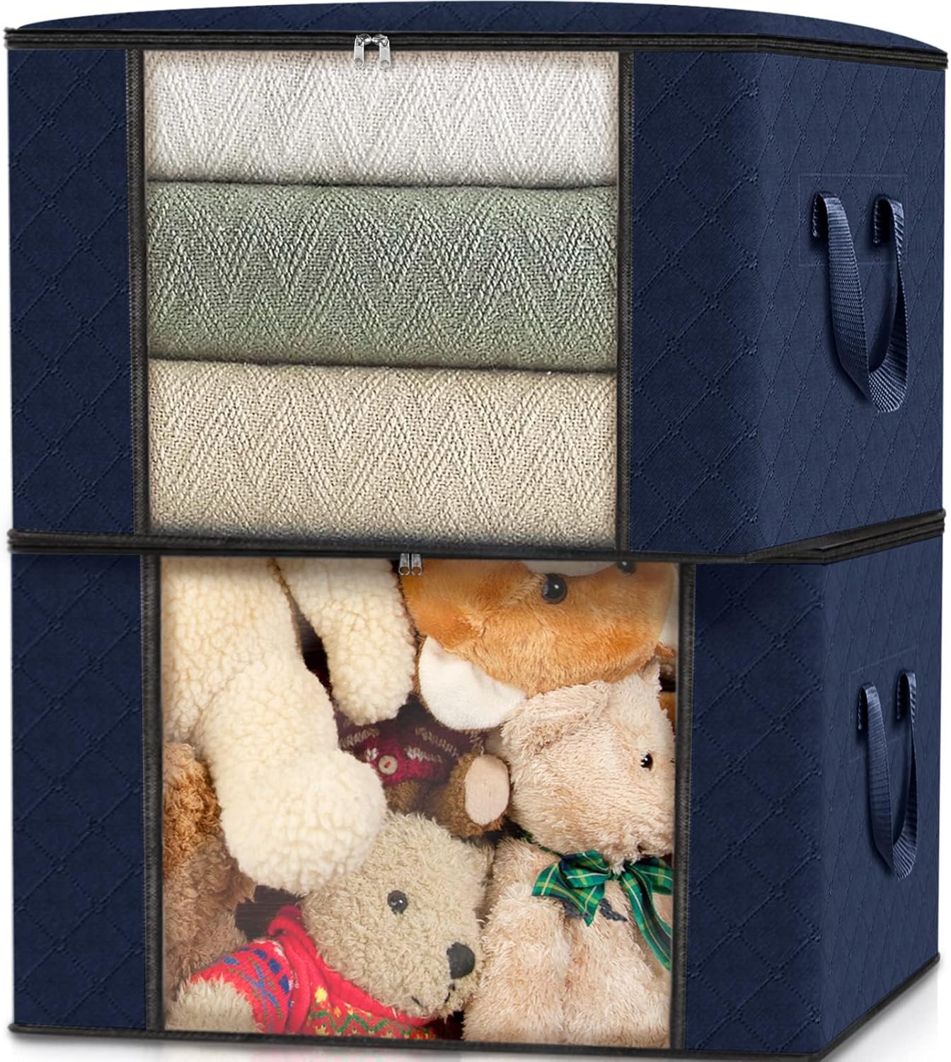 Fab totes 10 Pack Clothes Storage, Foldable Thick Fabric Blanket Storage Bags, Containers for Organizing Bedroom, Closet, Clothing, Comforter,Closet Organization with Handle,Blue