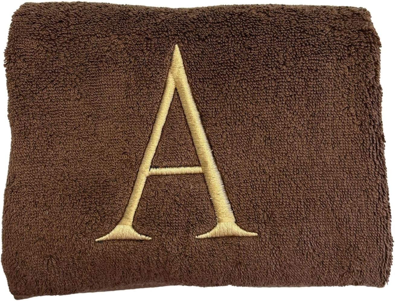 Brown Initial Hand Towel for Bathroom - Monogrammed Luxury Hotel Quality Decorative Embroidered Towel for Powder Room, Spa - GOTS Organic Certified - Set of 2 Beige Letter M