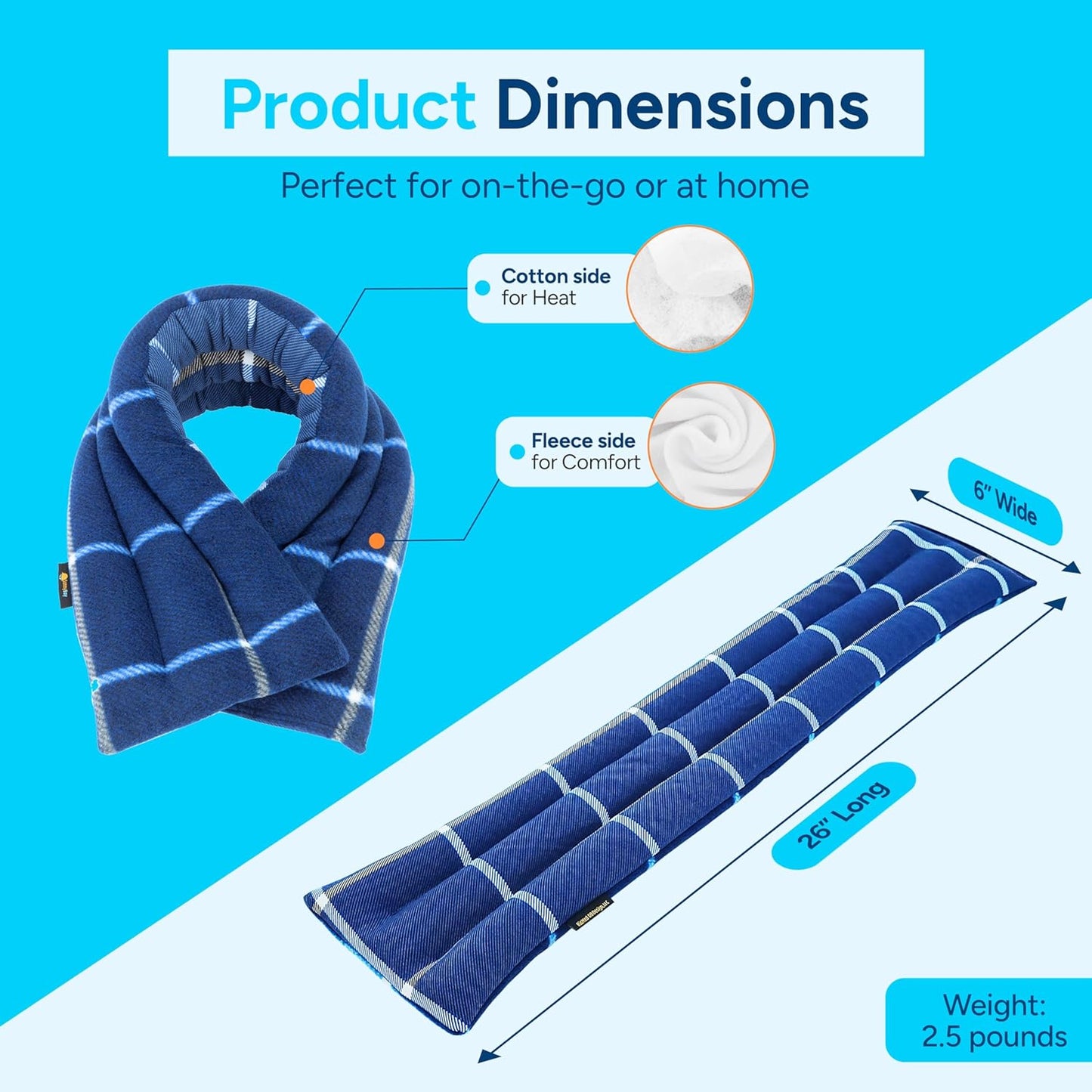 SunnyBay Microwave Heating Pad, Microwavable Heated Neck and Shoulder Wrap for Moist Hot Lightly Weighted with Moldable Flaxseed, Cotton and Fleece Surface, 26x6 Inches, Made in USA, Ocean Blue