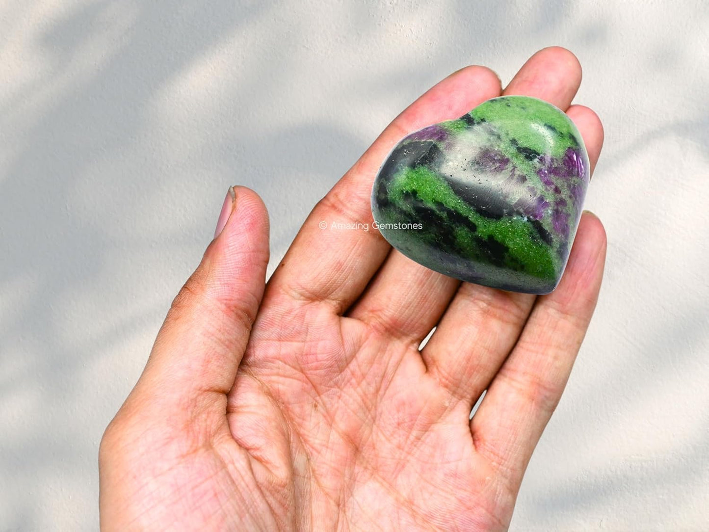 Amazing Gemstone Ruby Zoisite Crystal Heart Palm Stone - Pocket Massage Worry Stone for Natural Body Chakra Balancing, Reiki Healing and Crystal Grid