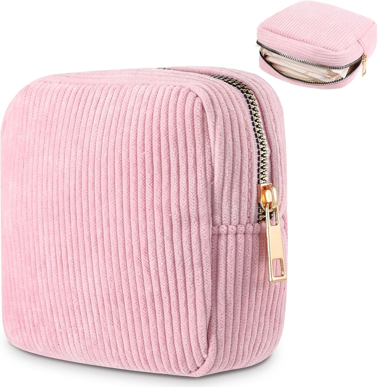 Sanitary Pouch Corduroy Period Pouches for Teen Girls Zipper Portable Period Bag for Teen Girls Cosmetic Bag for Women(Pink)