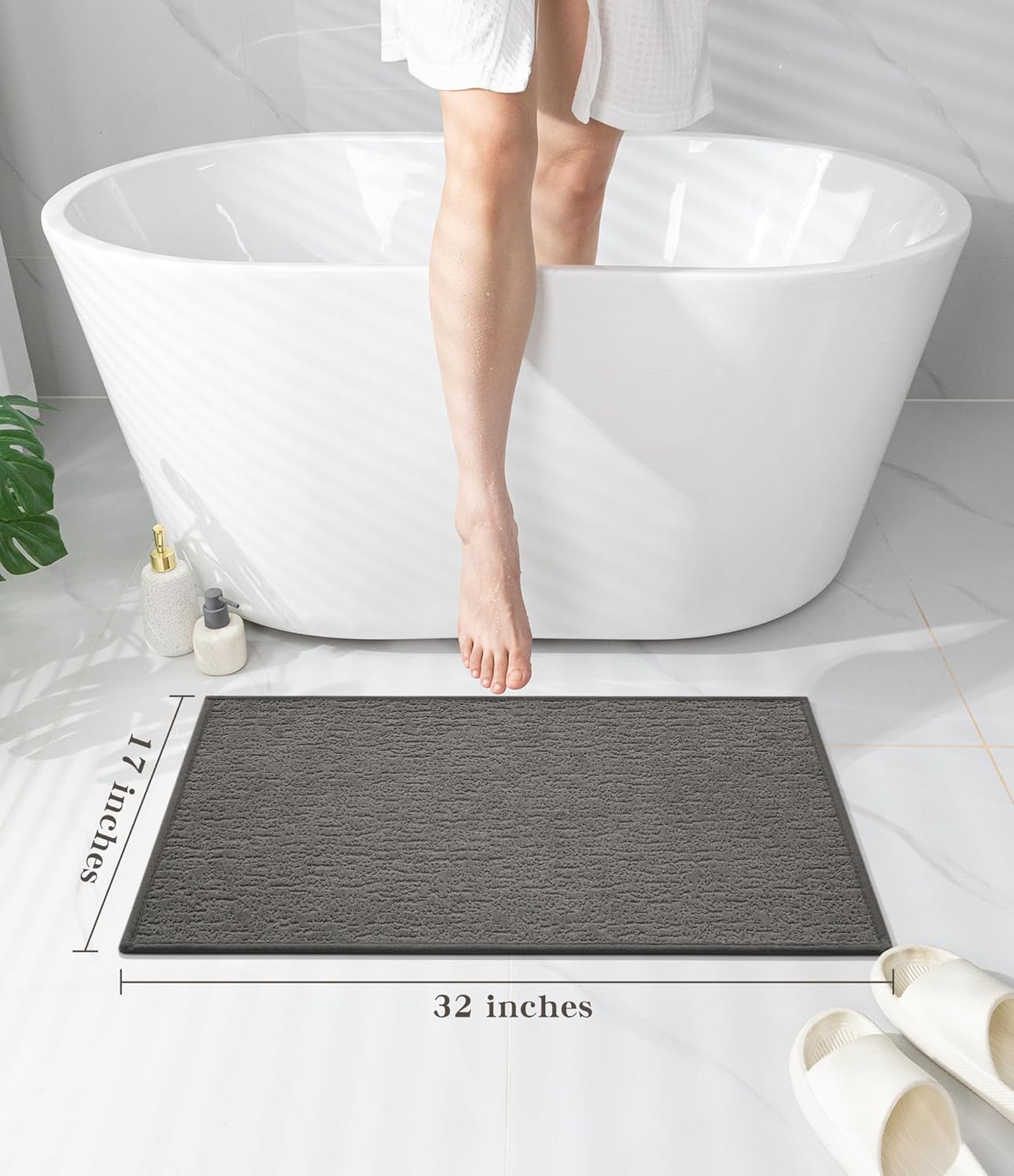 chakme Bathroom Rugs Mat 32x17, Ultra Thin Non Slip Bath Mat Quick Dry Absorbent Bath Mat for Bathroom Floor, (Grey, 32"x17")