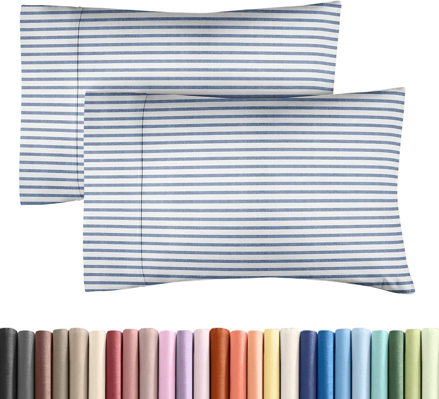Queen Pillow Cases Set of 2 - Ultra Soft Hotel Quality Pillowcase Covers - Comfy, Cozy & Wrinkle Free - Shrinkage and Fade Resistant - Machine Washable Pillow Protectors - 2 Piece Set - Blue Stripes 2