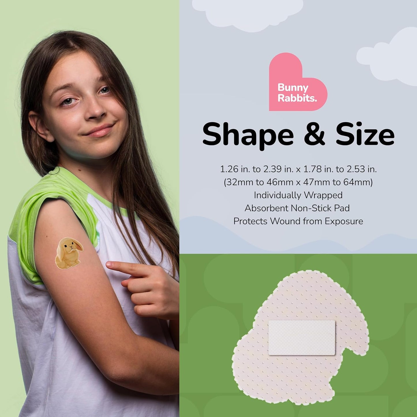 BioSwiss Kids Bandages, Bunny Rabbits Shaped Self Adhesive Bandage Set, Latex Free, Sterile Wound Care, 50 Count