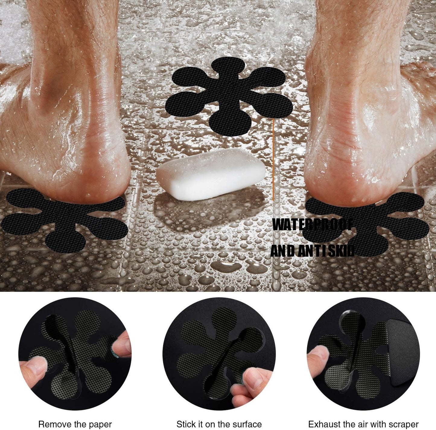 Bathtub Stickers Non-Slip, Safety Shower Treads Adhesive Appliques with Premium Scraper