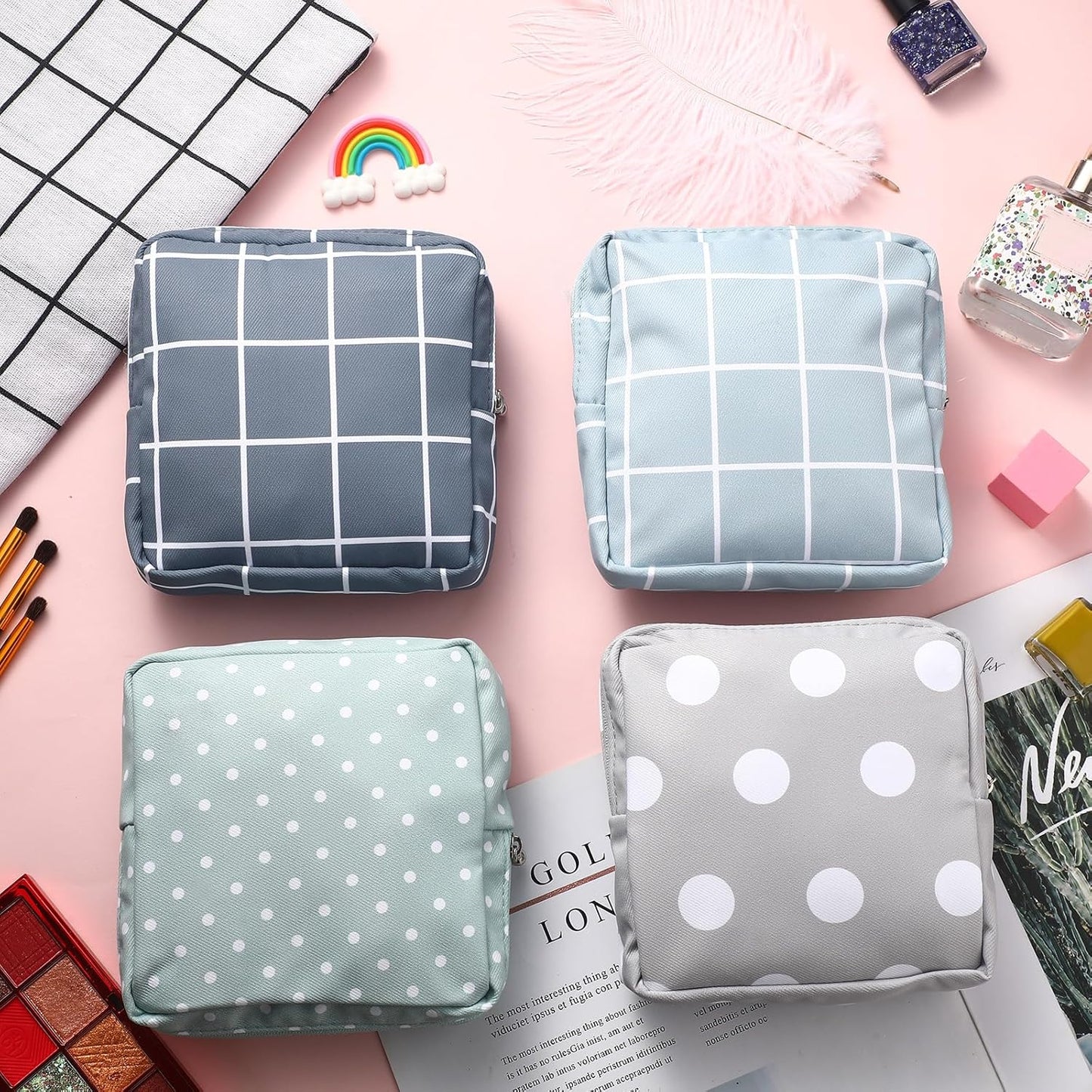 Frienda 4 Pieces Sanitary Napkin Storage Bag Menstrual Pad Nursing Pad Holder Portable Menstrual Period Sanitary Pouch Zipper Tampons Collect Bags for Teen Girls Women Ladies(Basic Style)