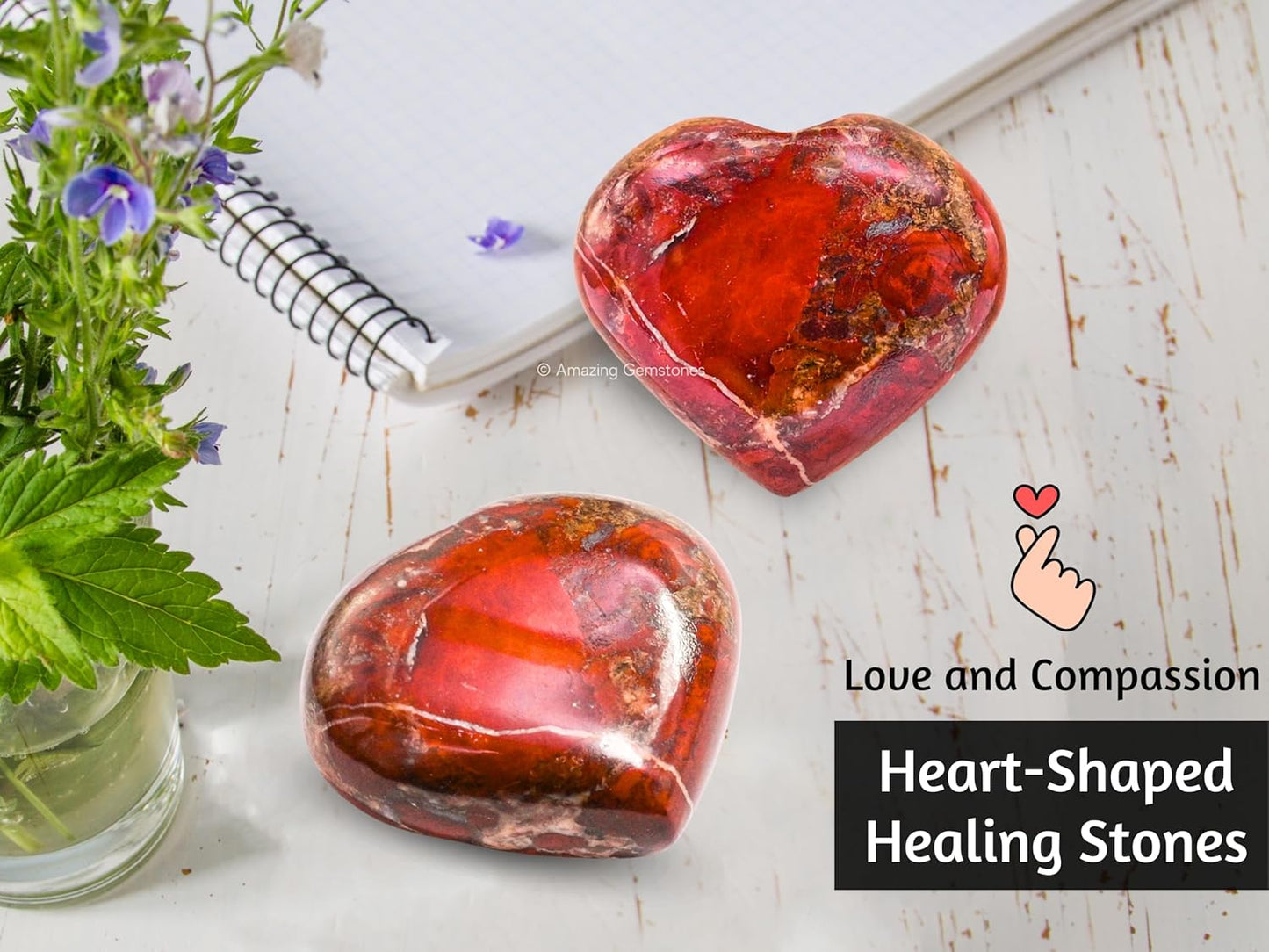 Amazing Gemstone Brecciated Jasper Crystal Heart Palm Stone - Pocket Massage Worry Stone for Natural Body Chakra Balancing, Reiki Healing and Crystal Grid