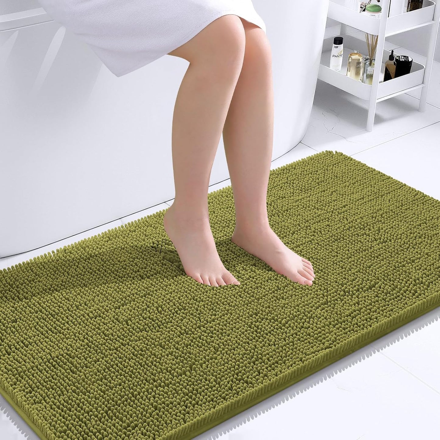 OLANLY Bathroom Rugs 44x24, Extra Soft Absorbent Chenille Bath Rugs, Rubber Backing Quick Dry, Machine Washable Bath Mats for Bathroom Floor, Tub and Shower, Home Decor Accessories, Willow Green