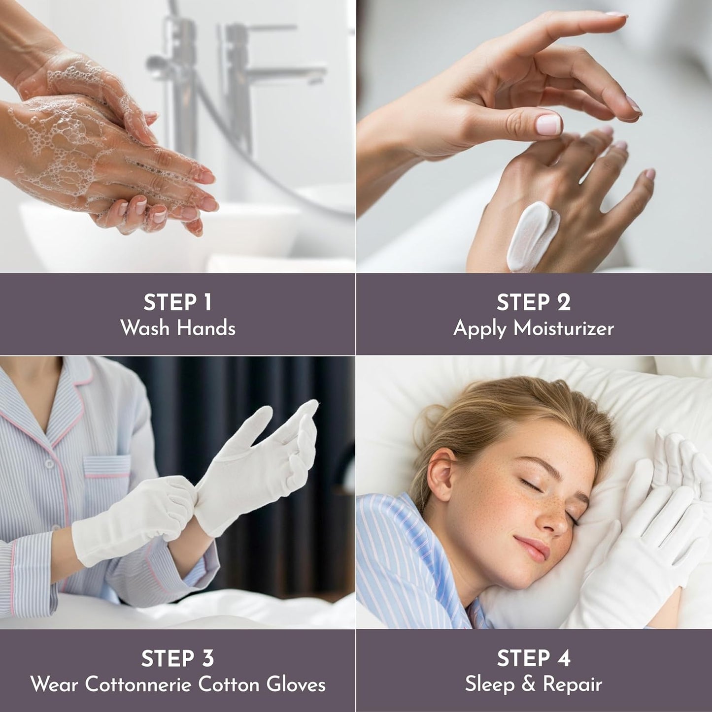 Cottonnerie Basics Cotton Gloves for Dry Hands Sleeping, Moisturizing Gloves Overnight, Hand Moisturizer Gloves, Moisture Gloves for Dry Hands Overnight, Sleeping Gloves, Small 4 Pairs