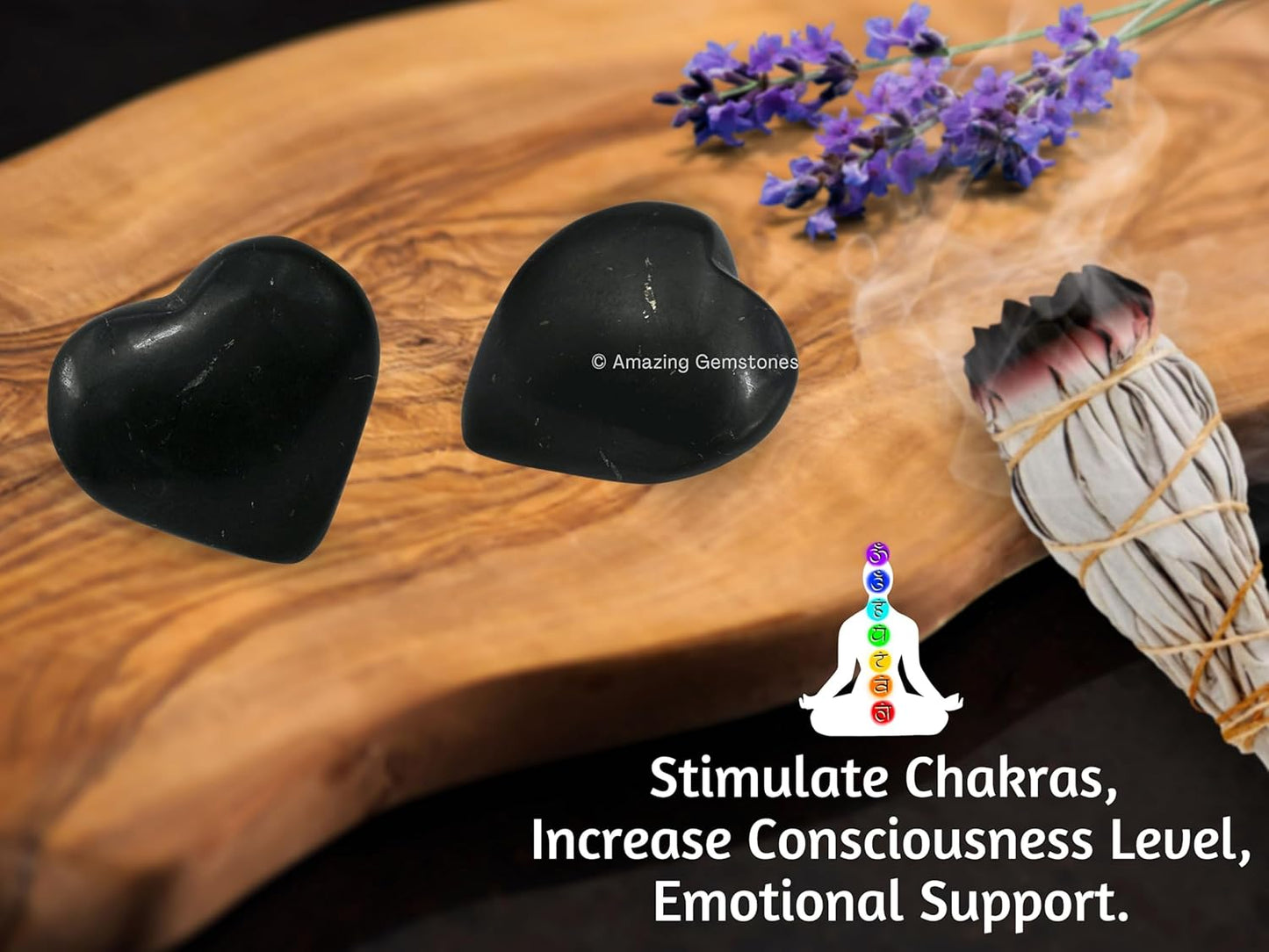 Amazing Gemstone Shungite Crystal Heart Palm Stone - Pocket Massage Worry Stone for Natural Body Chakra Balancing, Reiki Healing and Crystal Grid