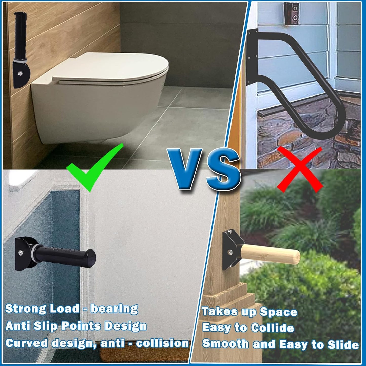 Upgrade Fluorescence Flip Up Grab Bars for Wall, 7.5 inch Folding Doorway Assist Handle, Mobility Aids, Non-Slip Grip Bar Great for Elderly Seniors, Handicap, Support Up to 320 Pounds (Black, 1 Pack)