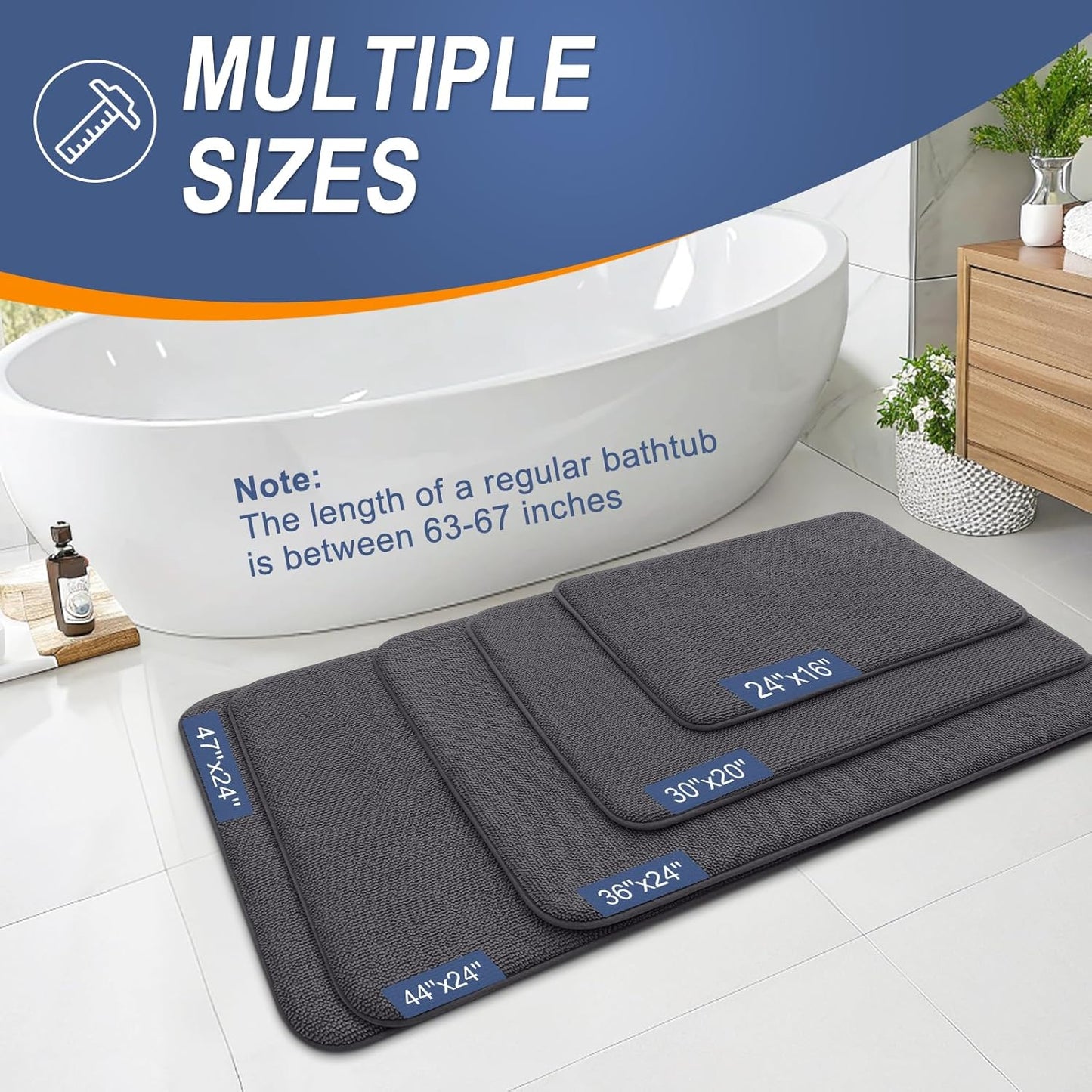 OLANLY Thick Memory Foam Bath Mat Rug 36x24, Extra Soft Absorbent Bathroom Rug, Quick Dry Bath Mats, Non-Slip, Machine Washable Carpet for Bathroom, Tub and Shower, Home Decor Accessories, Dark Grey
