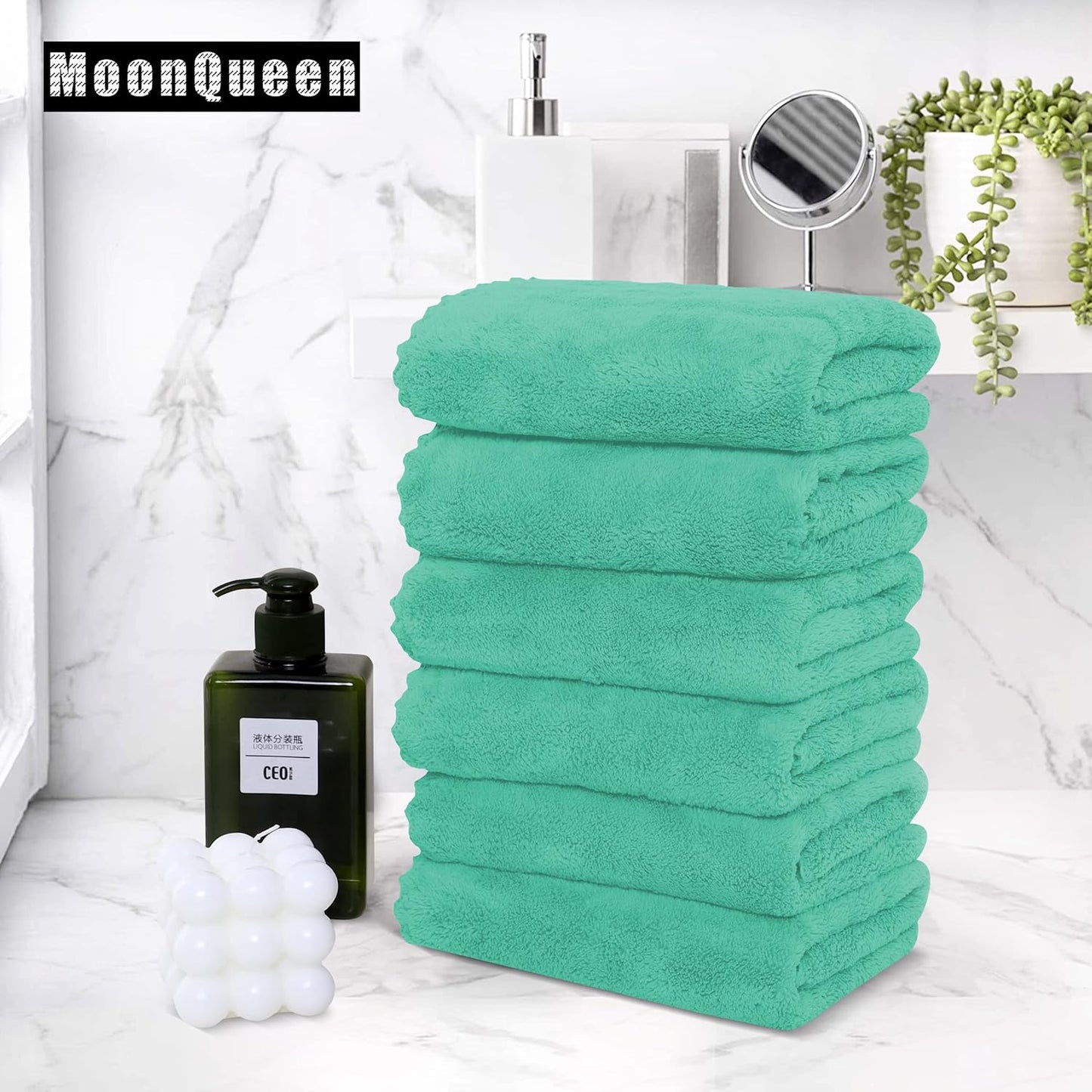 MOONQUEEN 18 Pack Premium Hand Towels - Quick Drying - Microfiber Coral Velvet Highly Absorbent Towels - Multipurpose Use as Hotel, Bathroom, Shower, Spa, Hand Towel 16 x 28 inches (Aqua Green)