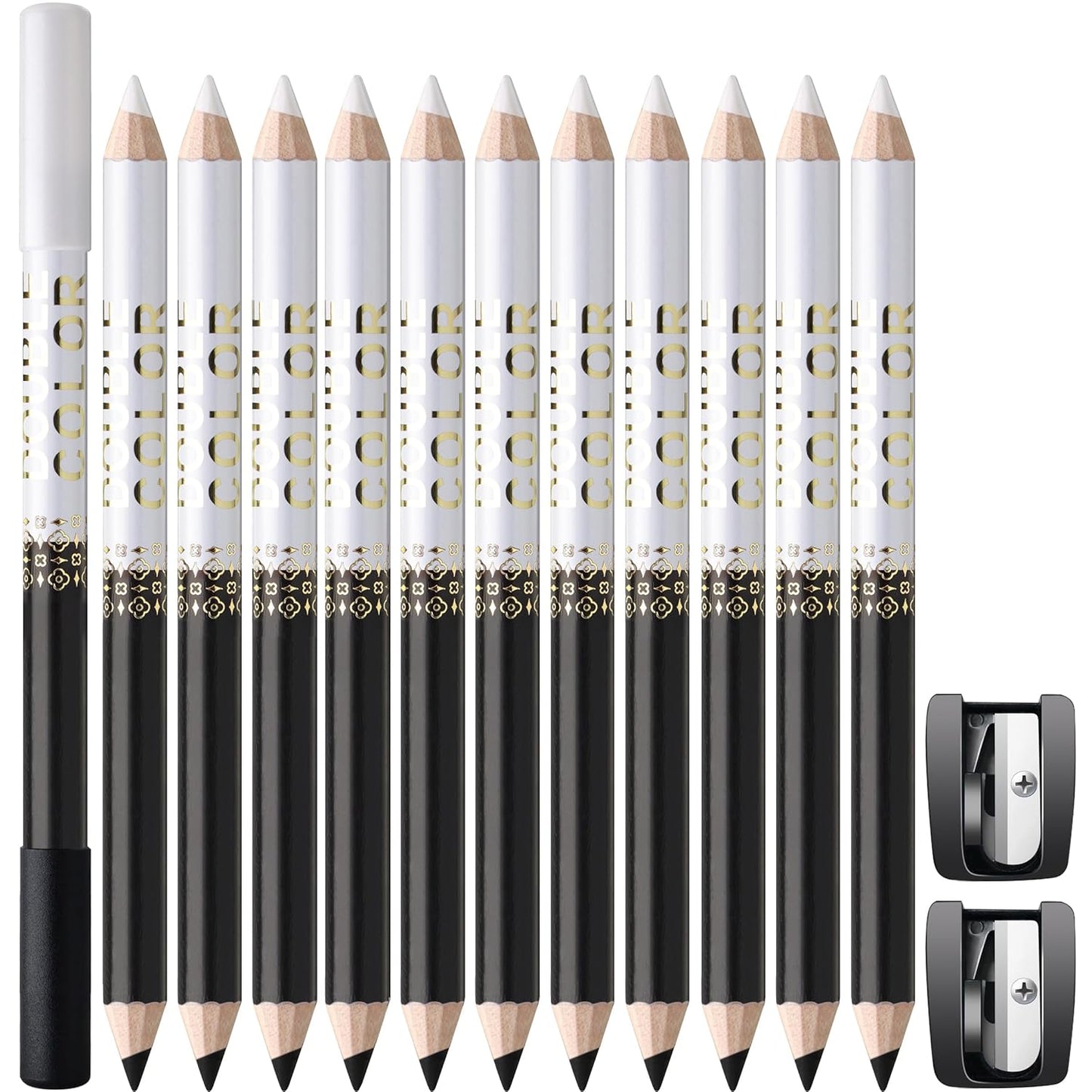 12Pcs Barber Pencil Set Hairline Enhancement Pencils Kit for Lineup Magic Beard Shaping Beard Guide Pen with Sharpener Barber Chalk for Beard Makeup Design for Men White Black Tan