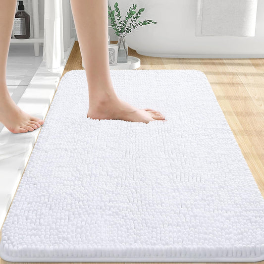 OLANLY Bathroom Rugs 30x20, Extra Soft Absorbent Chenille Bath Rugs, Rubber Backing Quick Dry, Machine Washable Bath Mats for Bathroom Floor, Tub and Shower, Home Decor Accessories, White