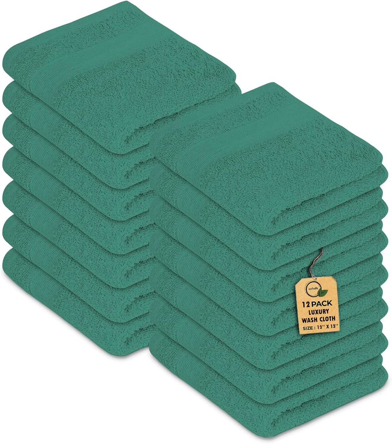 Premium Wash Cloths Pack of 12 (13" x 13") 100% Ring Spun Cotton | Luxury Washcloths | Ultra Soft Face Towels | Highly Absorbent Wash Cloths for face (Dusty Green)