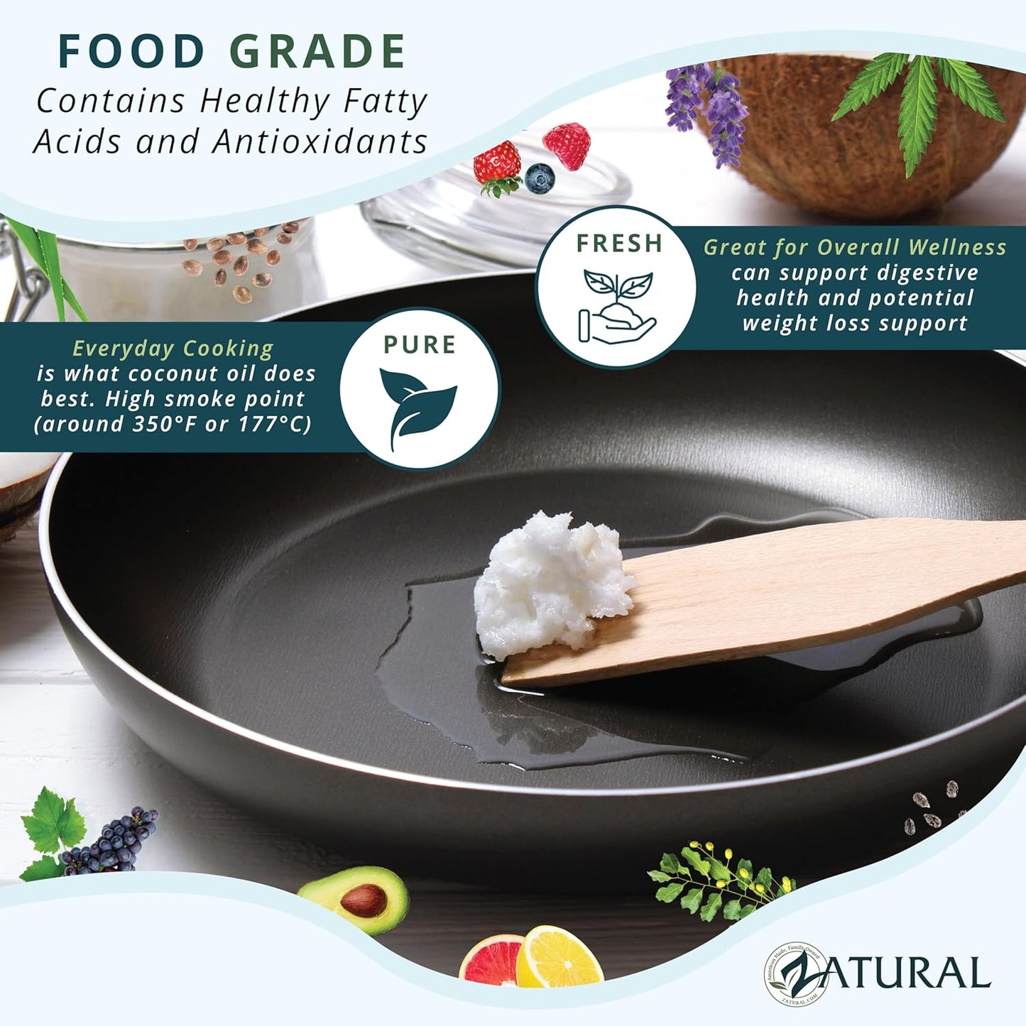 Zatural Coconut Oil, 100% Virgin Organic Extra Virgin Unrefined, Cold Pressed, ~1 Gallon (8 Pound)