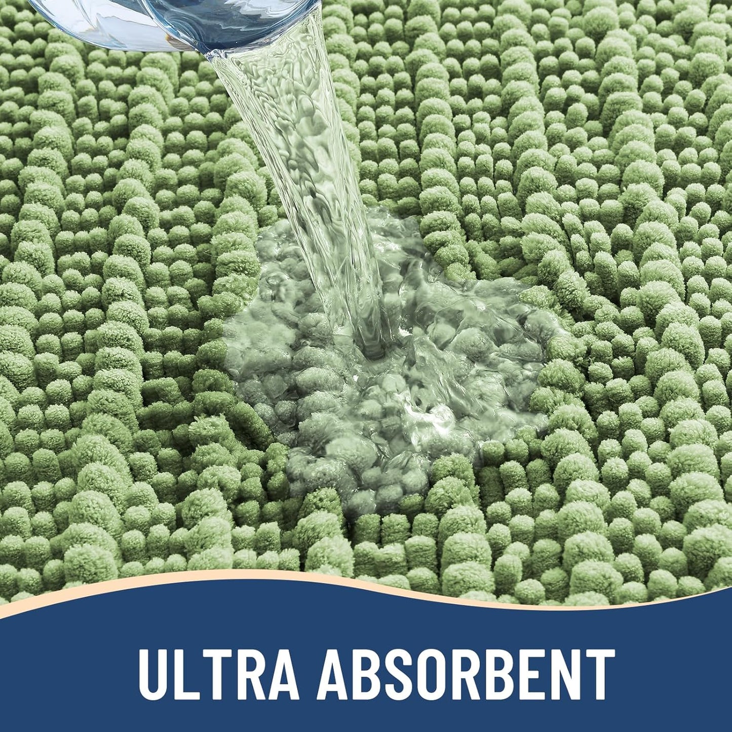 Arotive Luxury Chenille Bathroom Rug Mat, Extra Soft Thick Absorbent Shaggy Bath Rugs, Non-Slip Machine Wash Dry, Plush Bath Mats for Bathroom, Shower and Tub, 44x24, Sage Green