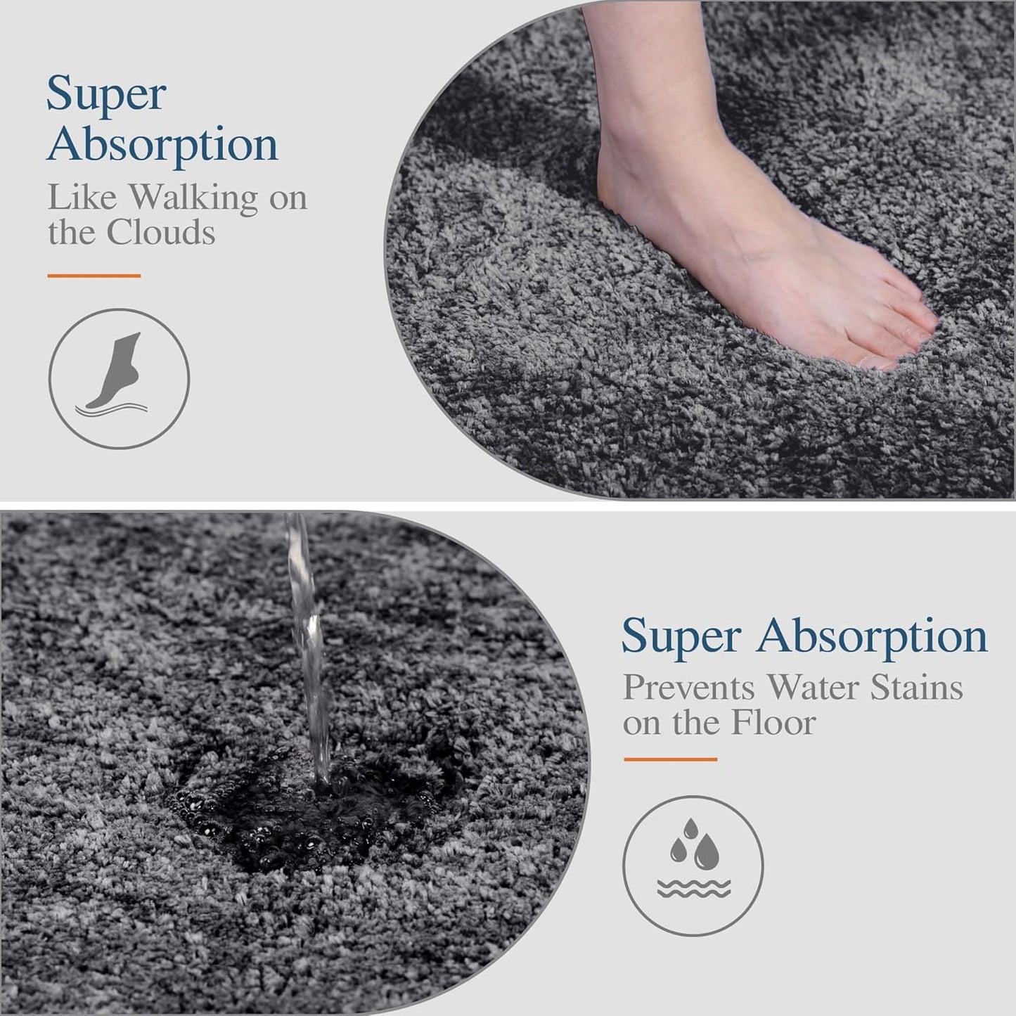 Walensee Contour Rug (20x24, Dark Grey) Non Slip Bath Mat for Bathroom - Water Absorbent Soft Microfiber Shaggy Mat, Machine Washable, U Shape