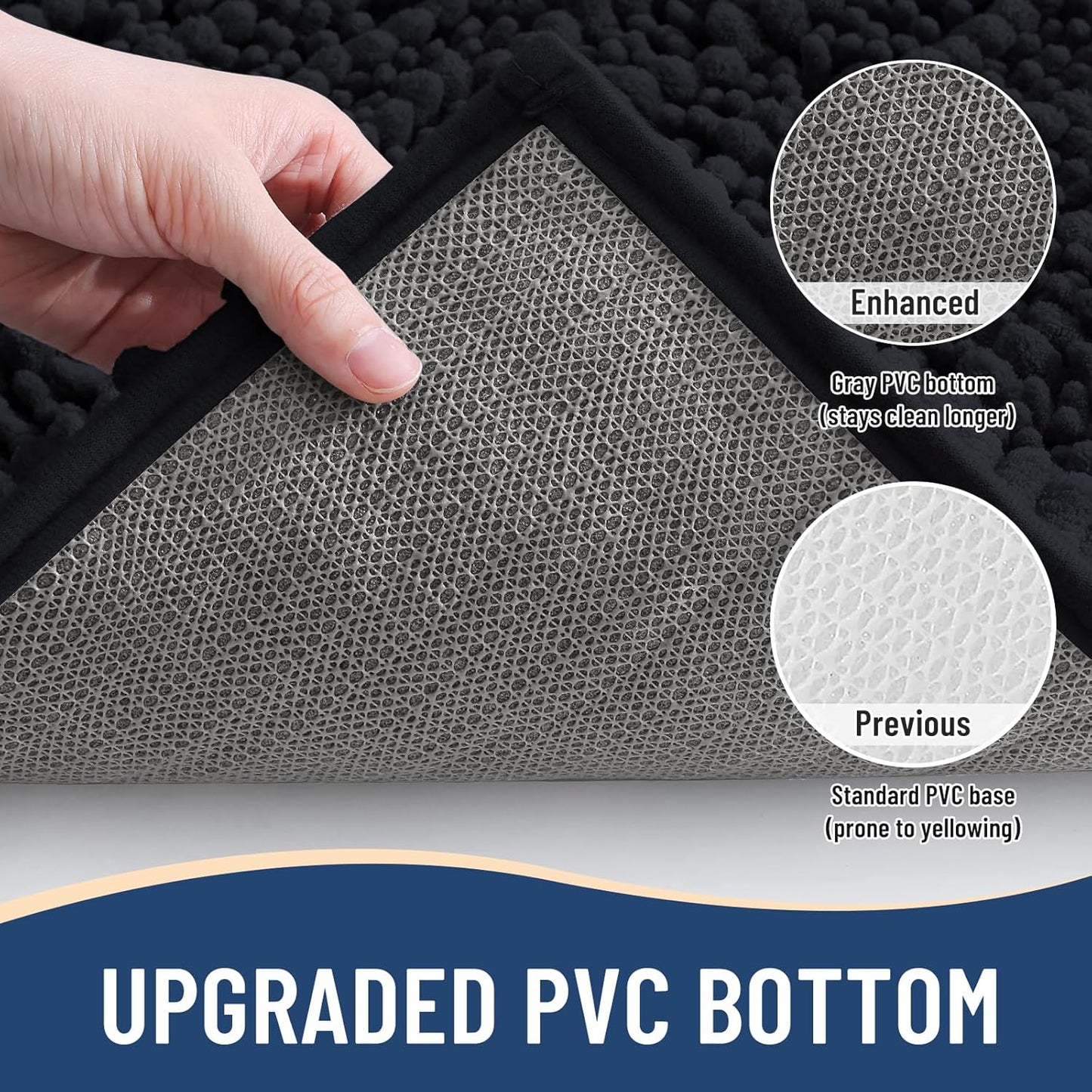 Arotive Luxury Chenille Bathroom Rug Mat, Extra Soft Thick Absorbent Shaggy Bath Rugs, Non-Slip Machine Wash Dry, Plush Bath Mats for Bathroom, Shower and Tub, 47x17, Black