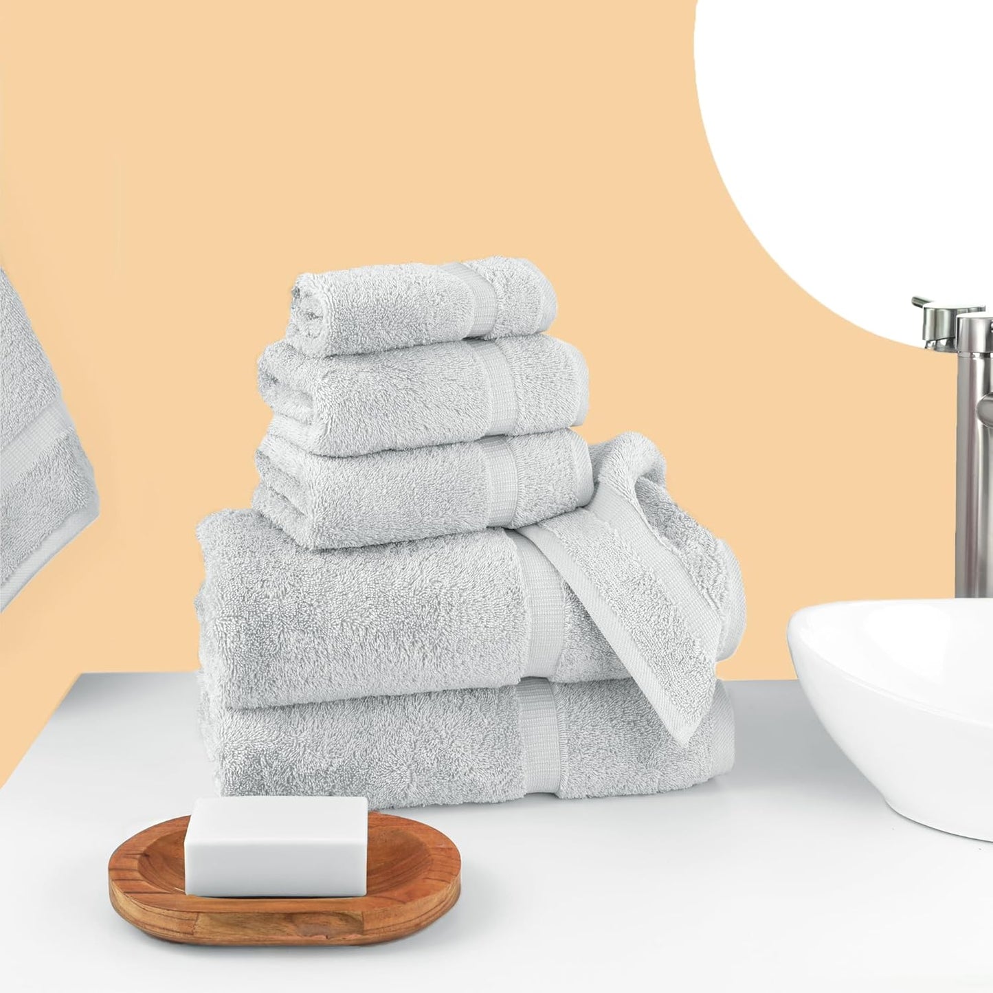 Chakir Turkish Linens Luxury Spa and Hotel Quality Premium Cotton 6-Piece Towel Set (2 x Bath Towels, 2 x Hand Towels, 2 x Washcloths, Silver Gray)