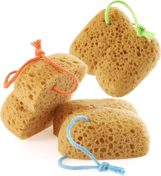 Bath Sponges for Adults, 3Pcs Exfoliating Body Sponges Shower Scrub Wash Puff Dense Foam for Gentle & Deep Cleansing for Sensitive Dry Skin (Assorted Color Loops)