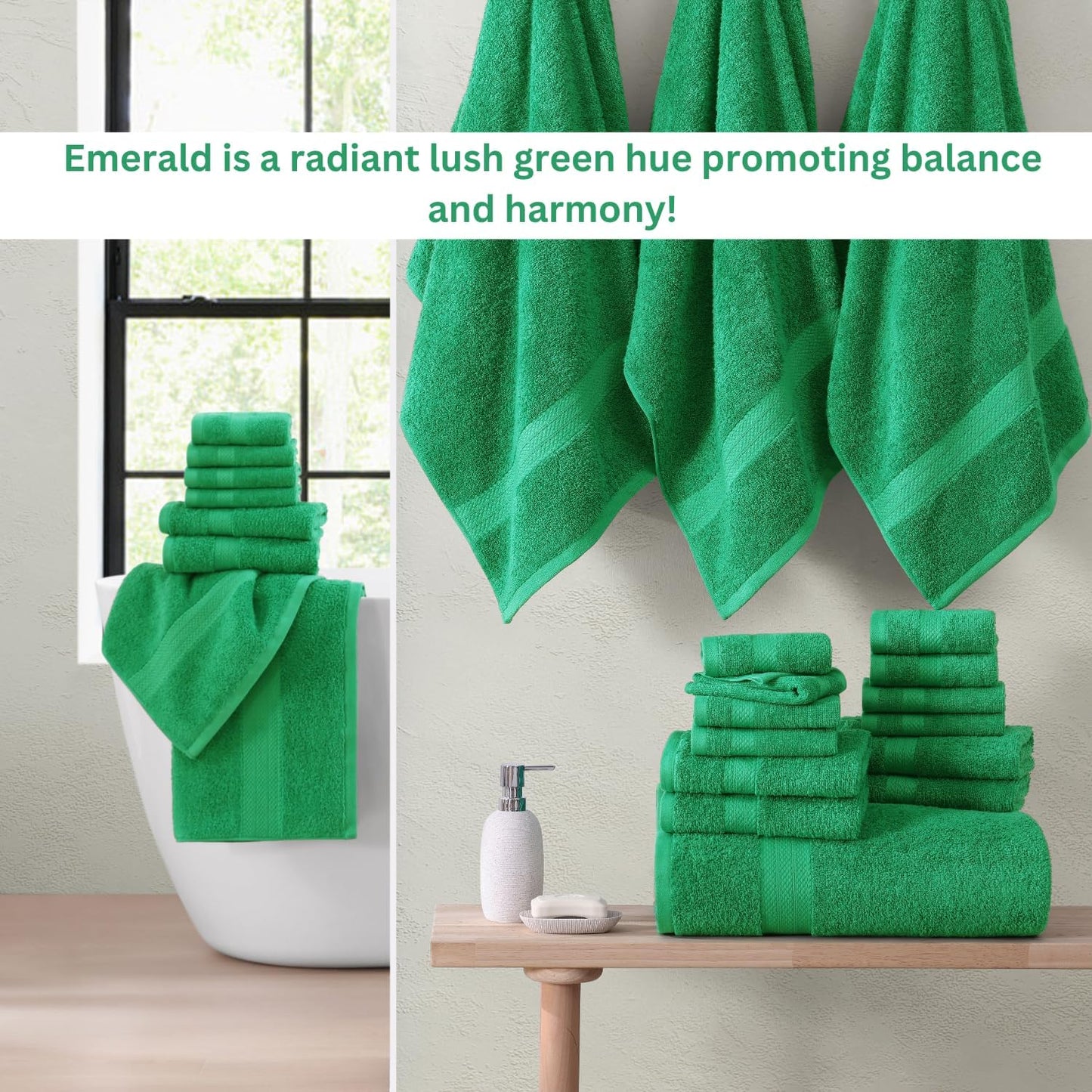 Lane Linen 100% Mercerized Cotton Bathroom Towel Set - 24 Pcs - RingSpun, Quick Dry, Ultra Soft & Absorbent - 2 Bath Sheets, 4 Fingertip, 4 Bath, 6 Hand Towels, 8 Washcloths - Fade Resistant - Emerald