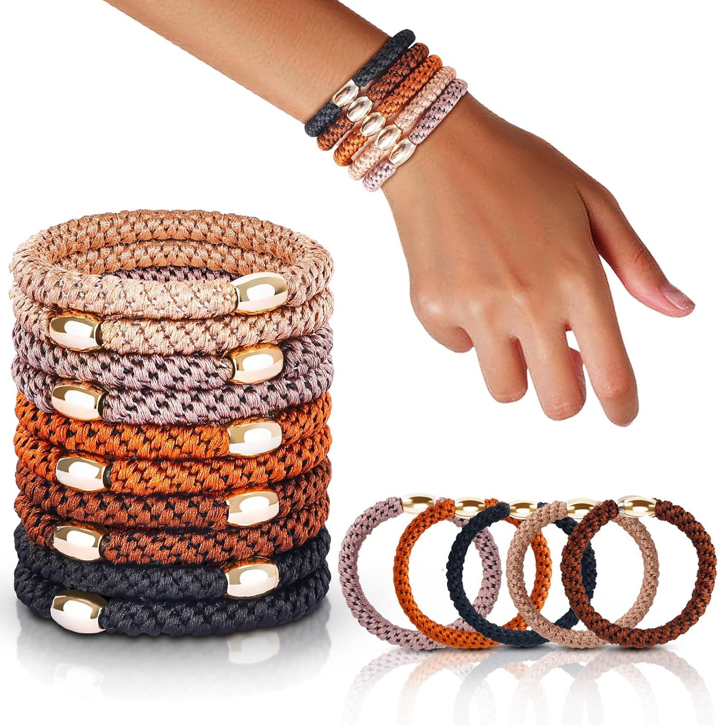 Hair Ties No Damage - 10PCS Ponytail Holders - Elastic Hair Ties for Thick Hair - Braided Hair Bands for Women Girls's Hair - Neutral