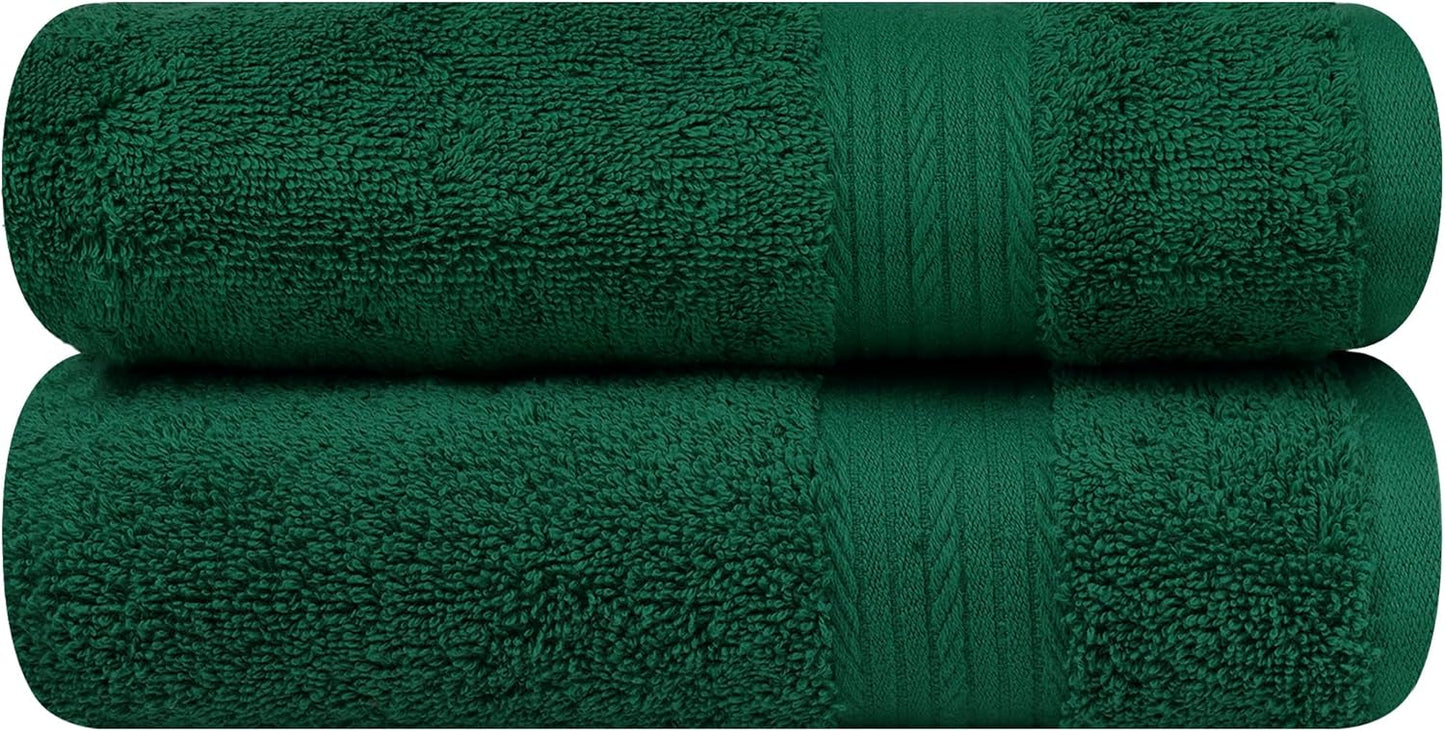 Ample Decor Hand Towels 18 X 28 Inch 600 GSM 100% Cotton, Premium Soft Absorbent - 2 Pcs - Green