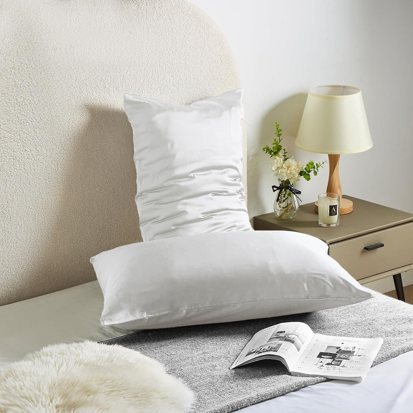 Silk Pillow Cases for Hair and Skin Mulberry Silk Pillowcase Soft Both Sided Natural Silk Pillow Cases with Zipper Beauty Sleep Pillowcase 1 Pack for Gift (Standard, White)