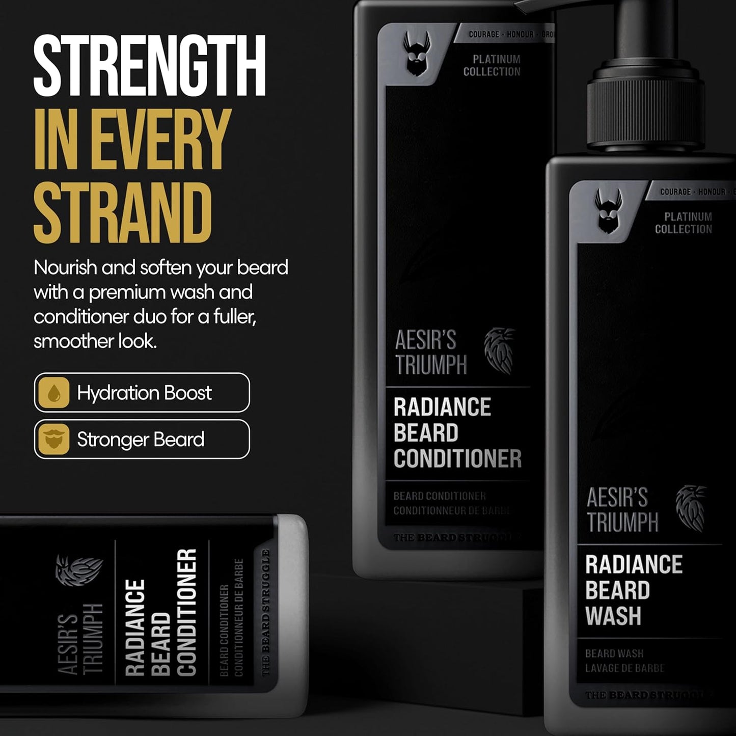 The Beard Struggle Radiance Beard Wash & Conditioner Bundle for Men - Platinum Collection - Pack of 2 - Aesir's Triumph - Nourish, Cleanse, Soften, & Strengthen Beard