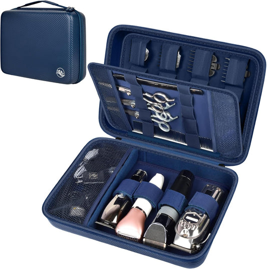 Boobowl Hard Travel Case for Hair Clippers, Hair Cutting Barber Supplies Organizer Bag, Trimmer Storage Holder for Ufree/for Wahl/for Andis Men Razor Guard Grooming Kits -Blue