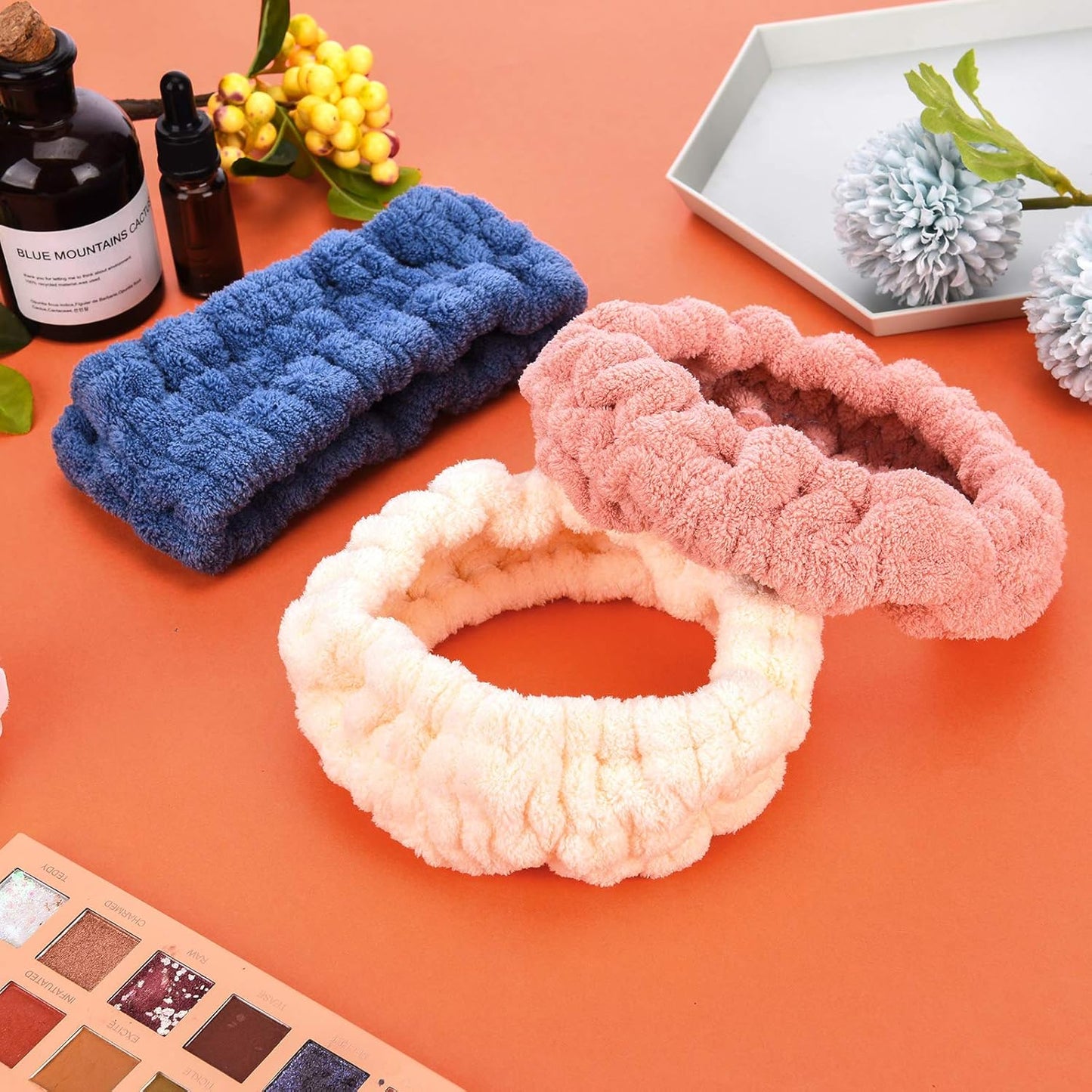 Chuangdi 3 Pieces Spa Headband for Women Facial Makeup Headband Soft Terry Cloth Hairband for Washing Face Mask Spa Shower Gifts(Dark Pink, Dark Blue, Milky-White)