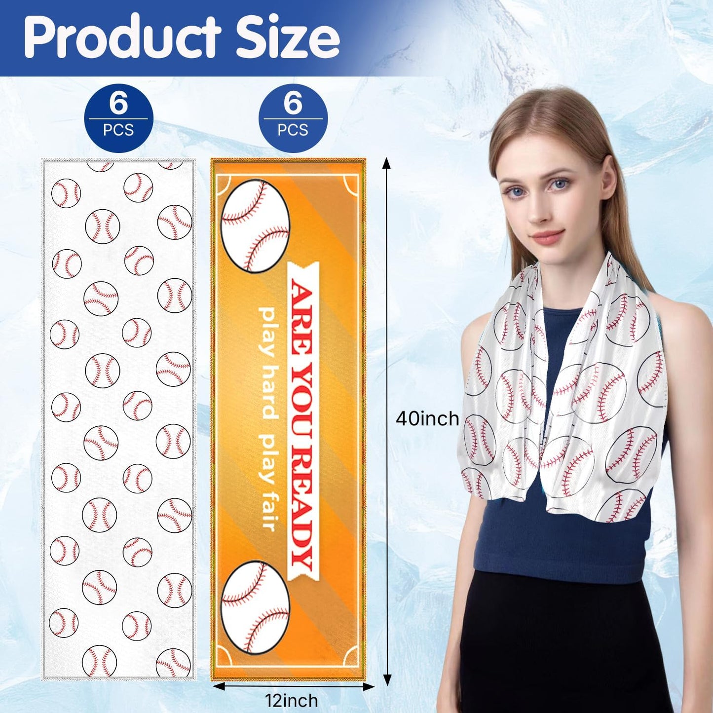 OPSO Softball Cooling Towel Set, 40 x 12 inches, 12 Pack, Microfiber Sports Towels for Baseball, Soccer, Golf LCE Towel Microfiber Sports Towels for Player (Softball 2)