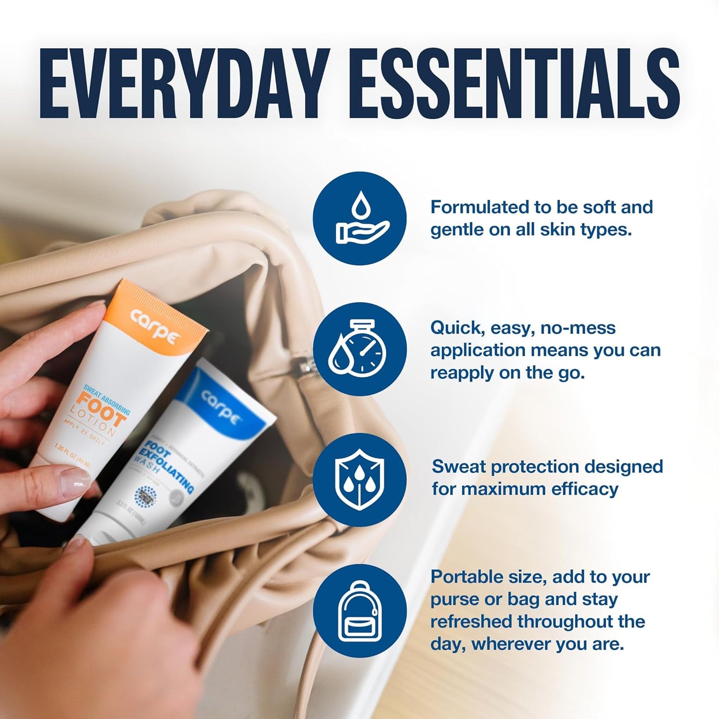 Carpe Sweat Absorbing Foot Lotion & Foot Exfoliating Scrub Regimen - A Total Solution for Sweaty Smelly Feet