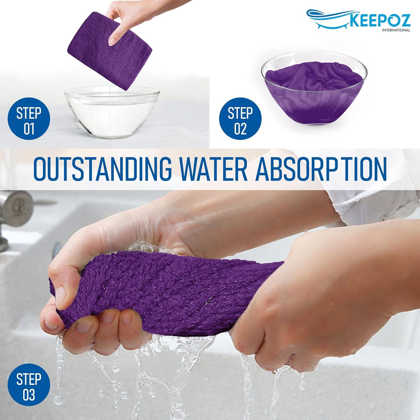 KEEPOZ Hair Towel Wrap Quick Dry 100% Cotton Super Absorbent Turban Head Wrap for Women with Button, Non Microfiber Anti Frizz Hair Products, Hair Cap for Curly, Long Hair (Purple Check, 2 Pcs)